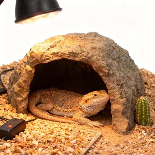 Large Size Rock Cave Habitat Hideout for Reptiles & Amphibians, Terrarium & Aquarium Decor, Perfect Hide Cave for Bearded Dragons, Lizards, Snakes, Turtles, Geckos, Tortoises & Small Animals