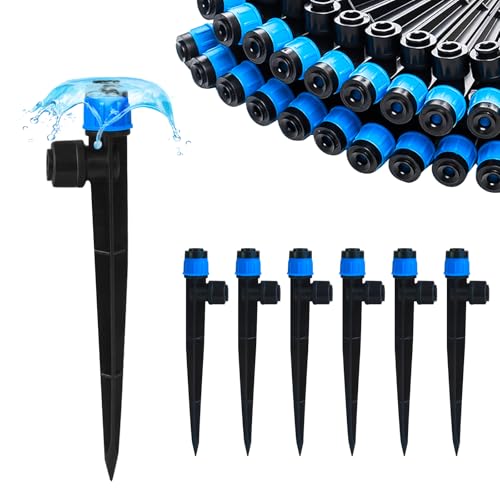 Push-to-Fit Drip Irrigation Vortex Emitters for 1/4" Drip Irrigation Tubing, 30 Pcs Adjustable 360 Degree Water Flow Fan Shape Drippers with Stake for 4/7mm Tube for Garden Watering System - size: Push-to-fit Vortex Emitters - 30 Pieces