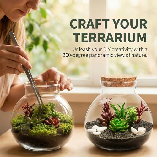 NUOBESTY Glass Terrarium Jar with Cork Lid (No Plants) | 6x6.3 Inch Closed Terrarium for Succulent Moss and Fern, DIY Miniature Desktop Garden for Home & Office Decor