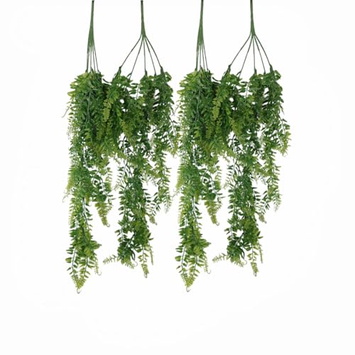 Jilukibo 4 Pack Reptile Hanging Fake Vines, Artificial Boston Fern Terrarium Plants with Suction Cup, Safe Naturalistic Tank Habitat Decor for Bearded Dragon Lizard Snake Gecko Chameleon Hermit Crab