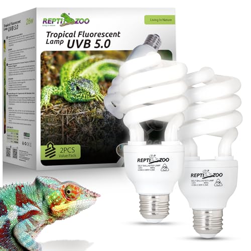 REPTI ZOO UVB Light for Tropical Reptile, 2 Pack 5.0 26W UVA UVB Reptile Light Bulb, UVB Lamp for Crested Gecko Leopard Gecko Frog Toad Snake Chameleon - size: 5.0 26W