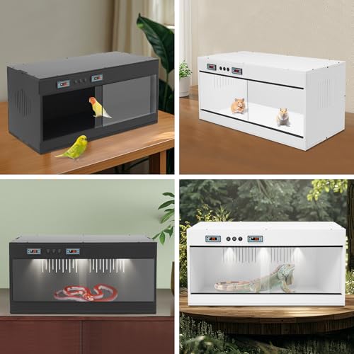 Reptile Tempered, 32x16x16 Reptile Tanks Enclosure with Glass Sliding Door and Intelligent Thermostat, Large Enclosure for Snake/Bearded Dragon (White) - color: White