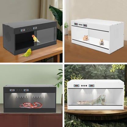 Reptile Tempered, 32x16x16 Reptile Tanks Enclosure with Glass Sliding Door and Intelligent Thermostat, Large Enclosure for Snake/Bearded Dragon (White) - color: White