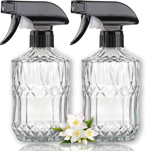 Clear Glass Handheld Spray Bottle, 2pack | 15oz Refillable Adjustable Nozzle Spray Bottle, Multi-Use Mist Sprayer for Plants, Hair, Cleaning, Gardening and Pet Care - color: Clear