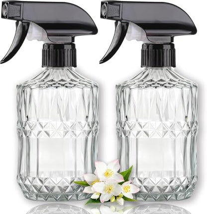 Clear Glass Handheld Spray Bottle, 2pack | 15oz Refillable Adjustable Nozzle Spray Bottle, Multi-Use Mist Sprayer for Plants, Hair, Cleaning, Gardening and Pet Care - color: Clear