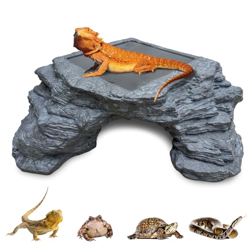 X-Large Bearded Dragon Basking Platform, Lizard, Snake or Reptile Hide with Heat Storage Slate Stone, 13x12x5 Inch Oversized Gecko Hide Cave - size: XL / 13x12x5 Inch