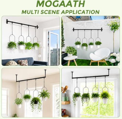 Window Plant Hanger with 4 Pots, 40 Inch Adjustable Hanging Planters for Indoor Plants, Metal Wall/Ceiling Plant Rod for Herbs, Flowers, Kitchen, Apartment & Balcony, Black