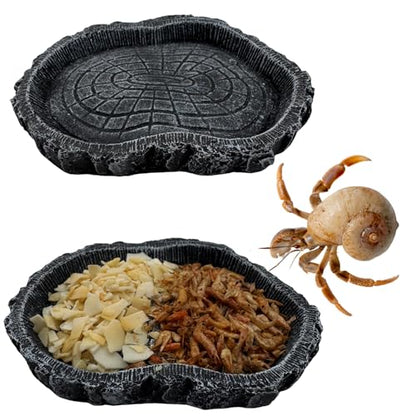 2 Pack Shallow Reptile Food Bowls, Reptile Feeding Terrarium Bowls for Bearded Dragon Lizard Frog Gecko Tortoise Hermit Crab Snail (Black) - color: Black - 2 Pack Shallow Bowls