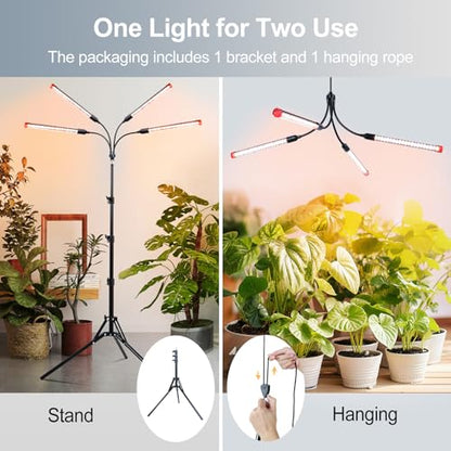 FECiDA Gamechanger! 36 Watt Power Draw, NO Need Adapter, 4Head Grow Light with Tripod Stand, 2026 Big Coverage LED Grow Lights for Indoor Tall Plants, Bonsai Tree, 4/8/12/16/20H Timer - size: Stand-4Head-36W