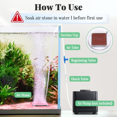 hygger Aquarium Air Stone, 1.65 Inch Nano Air Stone Make Super Tiny Bubble, Ultra Quiet Dissolved Oxygen Diffuser Small Airstone with Stainless Steel Base for Aquarium, Fish Tank & Hydroponic, Square - size: 1.65 Inch