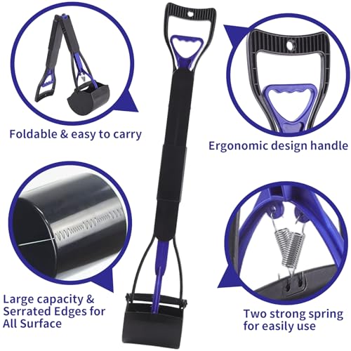 32'' Pooper Scooper for Large Small Dogs Heavy Duty, Long Handle Poop Scoop for Yard, Grass, Gravel, Dog Poop Grabber with High Strength Material and Durable Spring(Blue) - size: 1 Piece(32-inch length)Blue