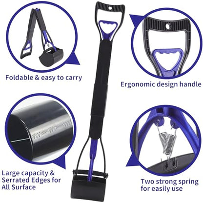 32'' Pooper Scooper for Large Small Dogs Heavy Duty, Long Handle Poop Scoop for Yard, Grass, Gravel, Dog Poop Grabber with High Strength Material and Durable Spring(Blue) - size: 1 Piece(32-inch length)Blue