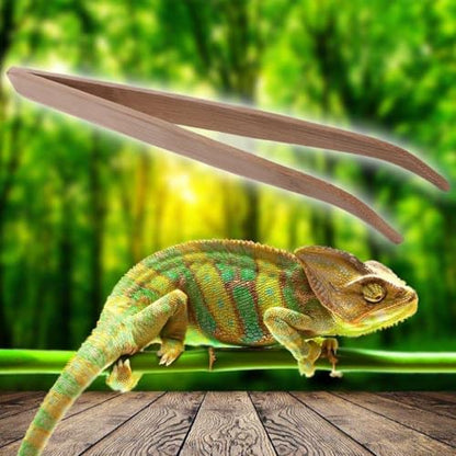 2Pcs 28cm Wood Color Angled Reptile Feeding Tongs Tweezers Bamboo Eco-Friendly Feeding Tool, Reptiles and Amphibians, Reptile Terrariums