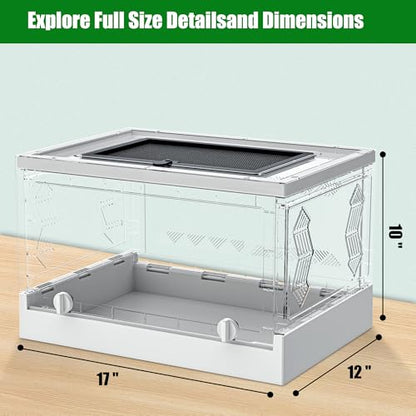 Folding Reptile Travel Terrarium Tank 17" × 12" × 10" | 9 Gallon Portable Transport or Quarantine Enclosure Habitat for Geckos, Lizards, Snakes, Turtles, Spiders - size: 17" x 12" x 10"