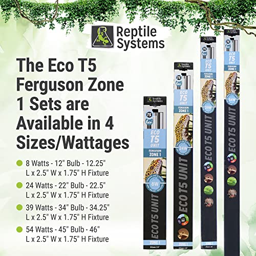 Reptile Systems Eco T5 Unit Zone 1 Reptile Lighting Kit – 36in-39w - Slimline Fixture with HOT5 Lamp, Reflector & Flicker-Free Ballast – Ideal for Terrariums, Chameleons & Geckos