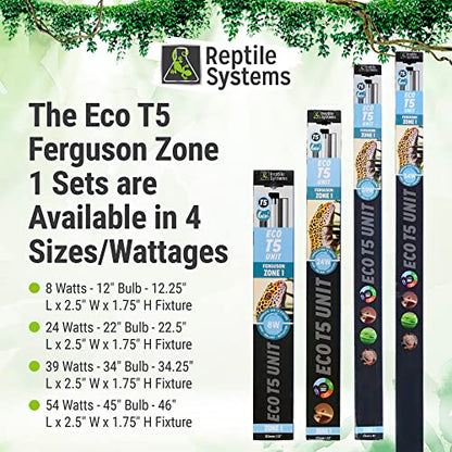 Reptile Systems Eco T5 Unit Zone 1 Reptile Lighting Kit – 36in-39w - Slimline Fixture with HOT5 Lamp, Reflector & Flicker-Free Ballast – Ideal for Terrariums, Chameleons & Geckos