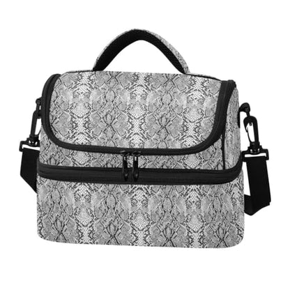 Snakeskin Grain Gray Insulated Lunch Tote Bag Organizer for Women | 8L Double Deck,Large Lunch Box with Shoulder Strap,Thermal Meal Prep,Suitable for Work School Picnic Office Travel