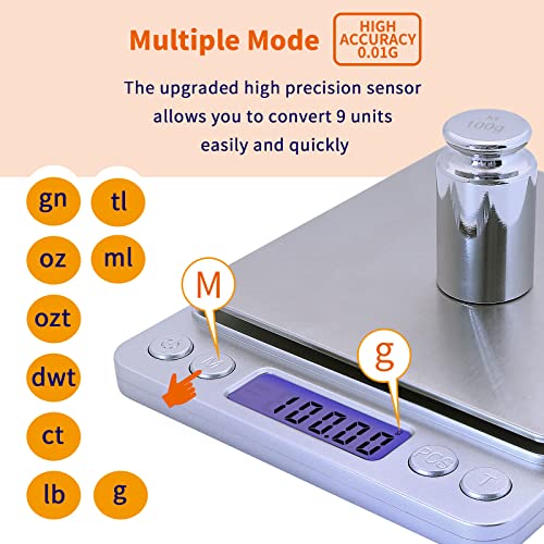 Gram Scale,Capacity 500g Accuracy 0.01g Mini Food Scales Digital Weight Grams and Oz,Small Kitchen High Precision for Espresso,Baking,Jewelry,Soap Making,Silver - color: Silver