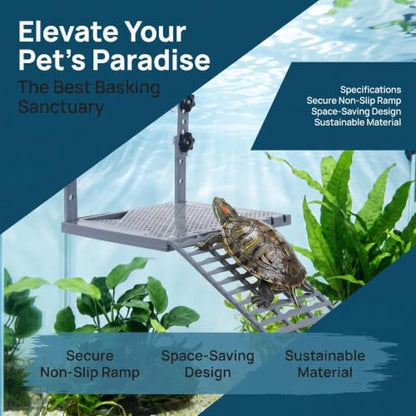 YARNOW Large Turtle Basking Platform for Aquatic Turtles, Sturdy Floating Reptile Habitat Dock with Non-Slip Ramp, Tank Accessories