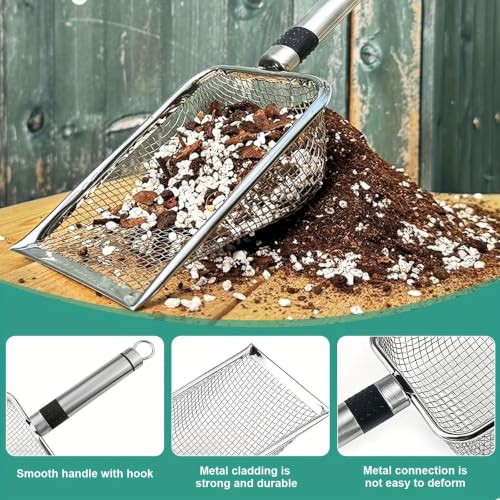 Soil Sifter for Gardening 3 Pack, Stainless Steel Garden Sand Soil Compost Sifter with Handle (2/3.8/5 mm Mesh), Gardening Tool & Reptile Sand Scoop for Litter Cleaning, Rocks Shell Sifting