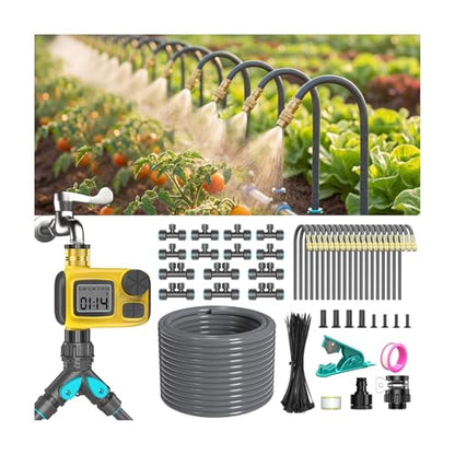 98FT 1/2" Drip Irrigation System Kit with Water Timer for Garden | Automatic Watering System with 20pcs 360° Adjustable Copper Nozzles, irrigation system for garden,Yard, Lawn,Greenhouse