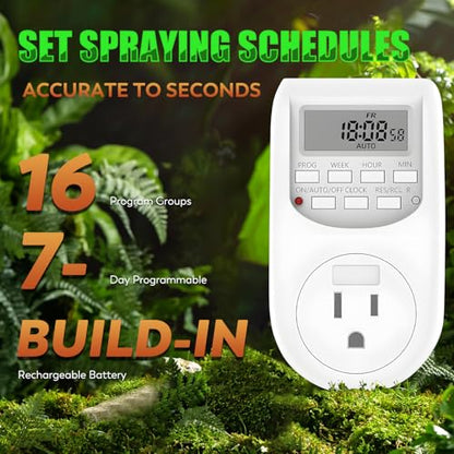 Moongiantgo Reptile Misting System with 360°Adjustable Nozzles&Timer Socket | Reptile Mister with 4PCS 360°Adjustable Single Nozzles&2PCS Double Nozzles, Terrarium Mister for Lizard Chameleon Snake Frog