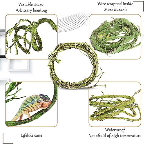 Hamiledyi Fake Reptile Plants for Terrarium Bendable Snake Climbing Vine | Artificial Leaves with Suction Cup, Hanging Reptile & Amphibian Habitat Decor for Bearded Dragon Gecko Tree Frog Chameleon - size: 3 PCS - Style 1