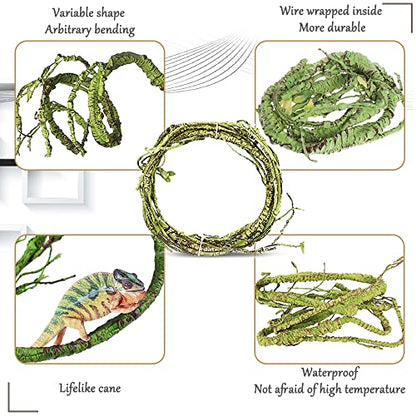 Hamiledyi Fake Reptile Plants for Terrarium Bendable Snake Climbing Vine | Artificial Leaves with Suction Cup, Hanging Reptile & Amphibian Habitat Decor for Bearded Dragon Gecko Tree Frog Chameleon - size: 3 PCS - Style 1