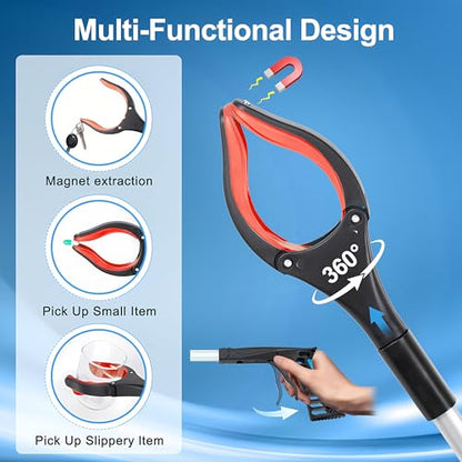 Grabber Reacher Tool - 43” Extra Long Foldable Gripper and Reaching Tool - Heavy Duty Pick Up Stick Grabbers for Seniors, Trash, Surgery Recovery Must Haves Gifts (Red-43in) - color: Red-43in