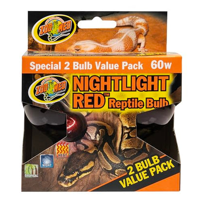 Zoo Med Nightlight Red Bulb for Reptiles 60 Watts Pack of 2
