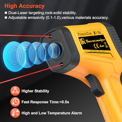 Infrared Thermometer Gun, -58℉ to 1472℉ (-50℃～800℃), High Precision Non-Contact Laser Temperature Gun with Backlit LCD, IR Thermometer for Cooking, Pizza Oven, Automotive, Industrial Use - color: Tangerine