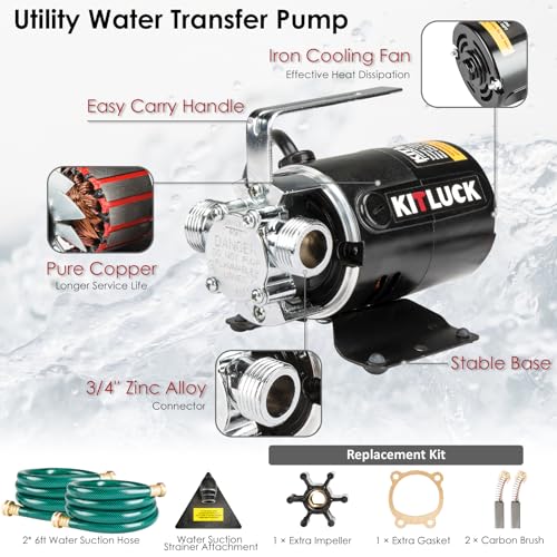 Water Transfer Pump, 115V 1/10HP 330GPH Utility Water Pump Electric With 2 * 6ft Suction Hose, Portable Small Water Pump For Pool Draining, Removing Water From Rain Barrel, Aquariums, etc. - style: 1/10HP 2 Hoses