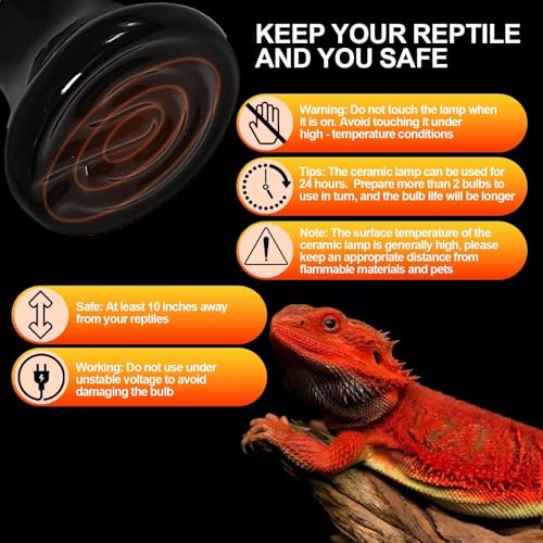 BNOSDM 25W Ceramic Heat Emitter,2 Pack Reptile Heat Lamp Bulbs,Ceramic Heat Lamp,Brooder Coop Heater for Amphibian Reptile Turtle Lizard Chicken - color: Pack of 2/Black, size: 25 Watts