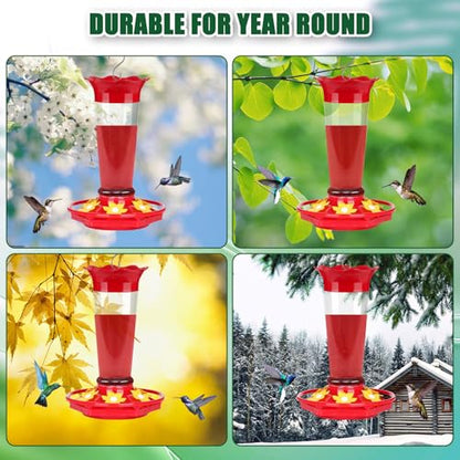 10oz Plastic Hummingbird Feeders for Outdoors - 2 Pack, Ant & Bee Proof, 6 Feeding Ports, Easy Clean Red Nectar Feeders for Outside Hanging, Gifts for Mom