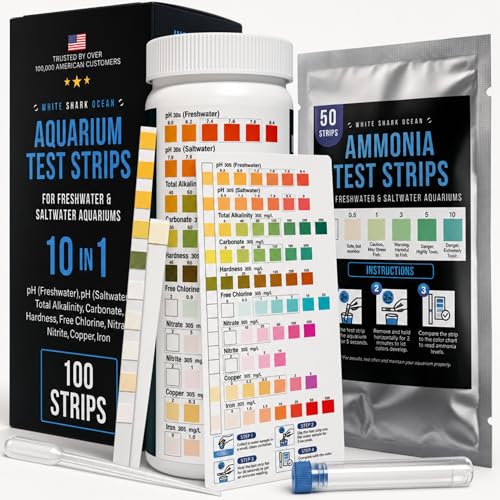 Aquarium Test Strips 11 in 1 | 150 Strips (100 x 10-in-1 + 50 Ammonia) | Tests pH, Ammonia, Nitrate, Nitrite & More | Freshwater & Saltwater Fish Tank Water Test Kit | 60-Second Results - style: 11-In-1 Test Kit