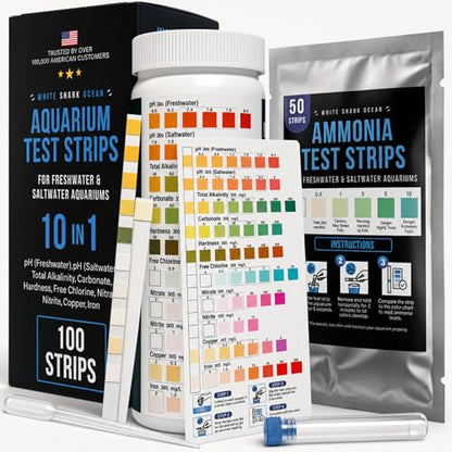 Aquarium Test Strips 11 in 1 | 150 Strips (100 x 10-in-1 + 50 Ammonia) | Tests pH, Ammonia, Nitrate, Nitrite & More | Freshwater & Saltwater Fish Tank Water Test Kit | 60-Second Results - style: 11-In-1 Test Kit
