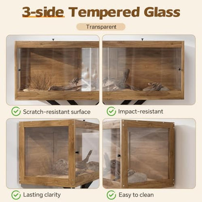 80 Gallon Bearded Dragon Tank with Stand & 4 Leg, Front Sliding Door Tempered Glass Reptile Habitat with Mesh Top for Snakes/Lizards/Geckos/Tortoises (Bulbs Not Included,47inch,Brown)