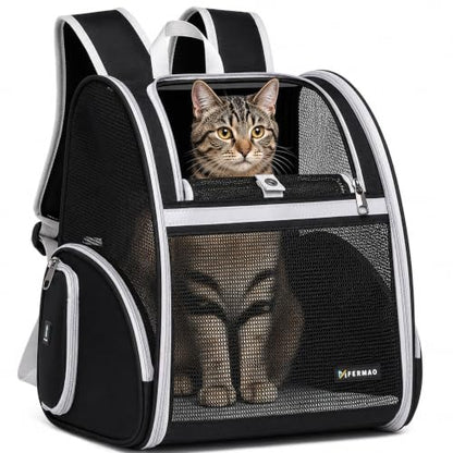 Cat Backpack Carrier for Small Dogs and Medium cat Puppy Kitten Bunny Pet Carrier Backpack Collapsible with Fully Ventilated Mesh with Safety Leash (Black, 12.9" L x 10.62" W x 15.5" H - M) - color: Black, size: Medium