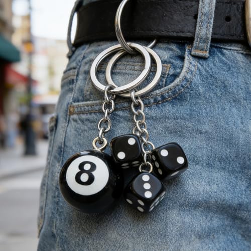 8 Ball Bag Charm and Dice Keychain Set Creative Cute Keychain for Gifts - color: 8 Keychain