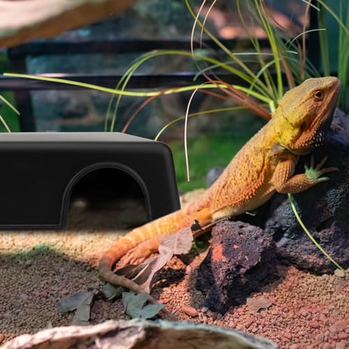 Hypeety Reptile Hide Box Small Animal Hide Cave for Snakes Lizards Geckos | Durable, safe material, smooth surface, maintain humidity, easy to clean, provides secure hiding space, balck, 1 pack, M