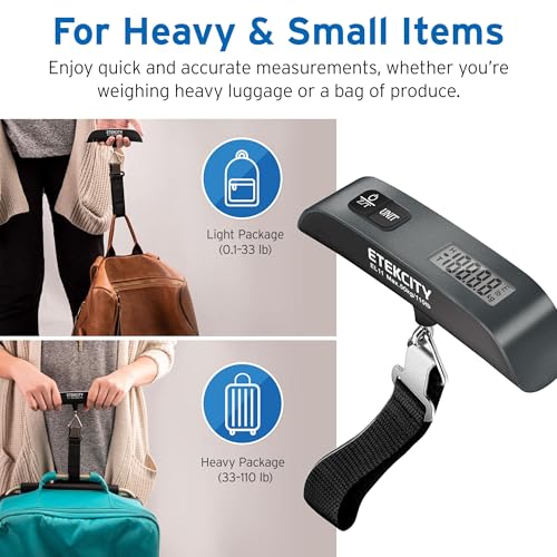 Etekcity Luggage Scale, Digital Suitcase Weight Scale for Travel, 110 lb | Travel Essentials, Air Travel, Suitcase, Hanging Hook, Rubber Grip, Battery Included, Easy-to-Read Display - color: Charcoal Gray