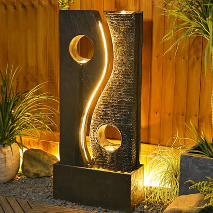 Tankana Water Fountain Outdoor Indoor - Garden Waterfall Modern Large Freestanding Water Feature Fountains Faux Rust Finish with LED Lights for Patio Yard Pool Home Decor, 47 inches