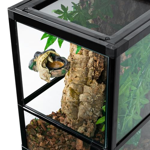 REPTI ZOO Magnetic Reptile Feeding Ledge, Gecko Feeder Ledge with 2PCS Cups, Hollow Vine Food Dish, Reptile Water Bowl for Bearded Dragon Lizard Snake, Terrarium Tank Accessories - size: Magnetic- Single Feeder