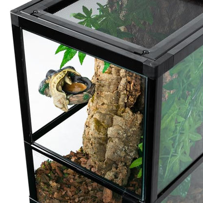 REPTI ZOO Magnetic Reptile Feeding Ledge, Gecko Feeder Ledge with 2PCS Cups, Hollow Vine Food Dish, Reptile Water Bowl for Bearded Dragon Lizard Snake, Terrarium Tank Accessories - size: Magnetic- Single Feeder
