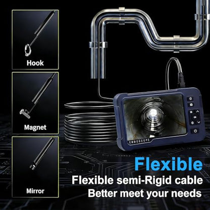 Endoscope Camera with Light 1920P HD Dual-Lens Borescope with 8 LED Lights, IP67 Waterproof Snake Sewer Tools 4.3" Inspection Camera,16.4ft Semi-Rigid Drain Endoscope (16.4FT Dual Lens-Blue) - size: 16.4FT Dual Lens-Blue