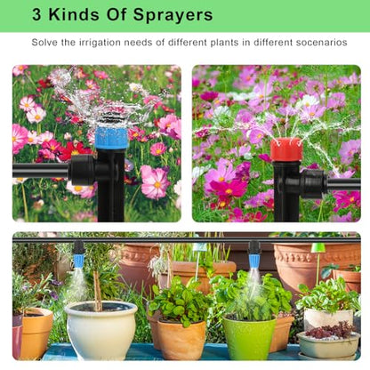 250FT Drip Irrigation Kit – 2026 New Quick-Connect Micro Irrigation System with 1/4'' 1/2'' Tubing, Locking Nozzle Emitters, Adjustable Misting Sprayers for Gardens, Lawns,Raised Beds and Greenhouses - size: 247FT (47FT 1/2 Inch+200FT 1/4 Inch）