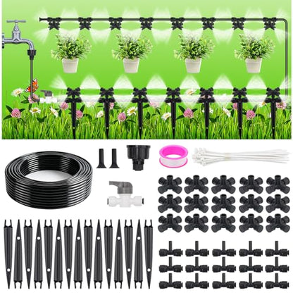 50FT Drip Irrigation System Kit, Garden Watering System | with Quick Connectors 1/4 inch Drip Tubing & Quick Connect Fittings Adjustable Mist, Watering System for Outdoor Plants