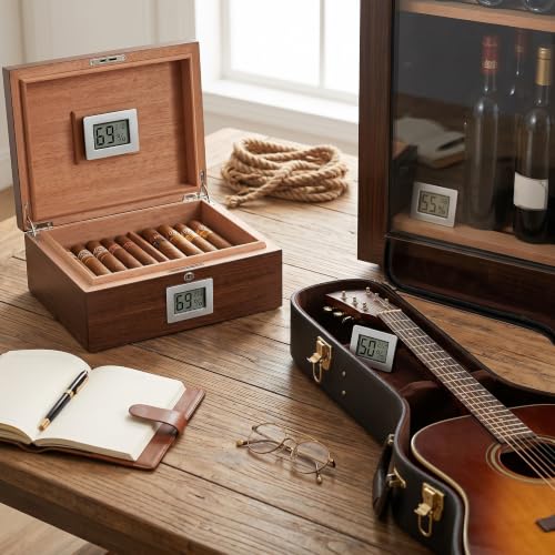 GLOGLOW Mini Hygrometer Thermometer, Indoor Humidity Gauge Monitor | Embedded Design LCD Electronic Digital Hygrometer for Cigar Box, Guitar Case, Jars, Wine Cabinet, Greenhouse, Cellar