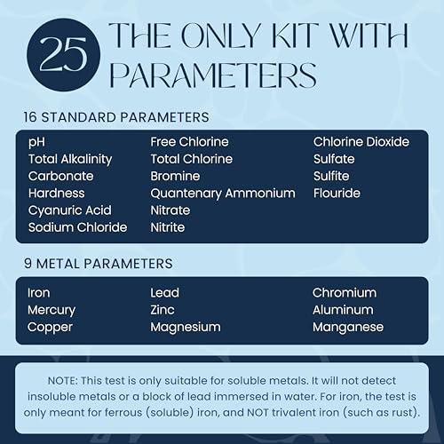 Clario - 25 in 1 Water Tester for Drinking Water - Water Hardness Test Kit for Aquarium, Well, Pool, and Hot Tub - 100 Complete Drinking Water Test Kit - Detects Lead, Chlorine, pH, Hardness and More