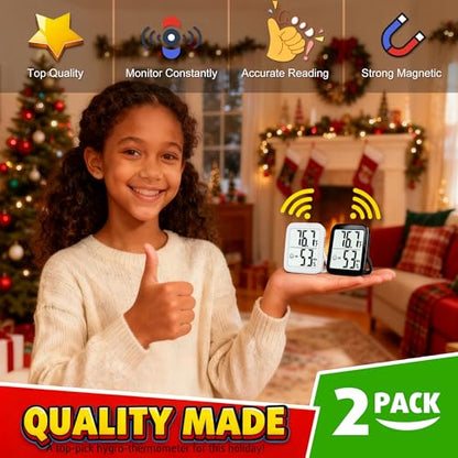 2 Pack Room Thermometer Indoor Hygrometer | Monitor Temperature & Humidity, Accurate, Fast Read, Easy To View, Magnetic/Kickstand/Hanging, ℉/℃, w/ Battery, Compact - color: 2 Pcs* Black & White